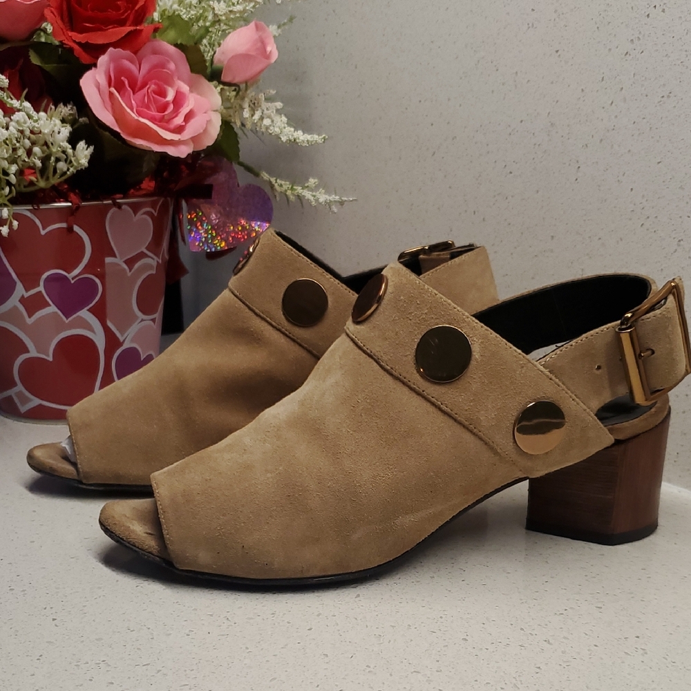 Pierre Hardy Tan Suede Mules Block Heel (sz 6)